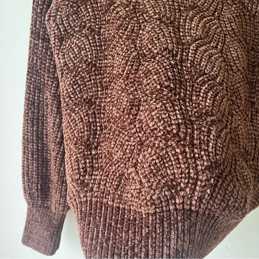 Pink Rose Chenille Sweater XS Brown Cable Knit Textured Pullover Cozy Soft - Picture 4 of 9